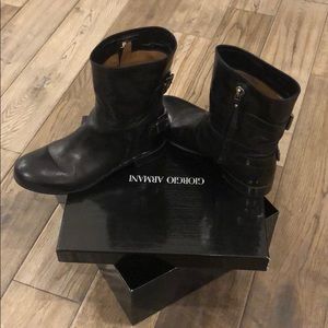 Black leather black ladies Giorgio Armani boots.